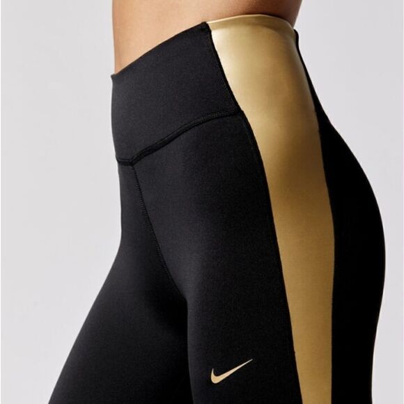 Nike Pro One Tigh Epic Luxe Leggings Tights Black Gold CU5020-010 Women's New - Picture 1 of 16